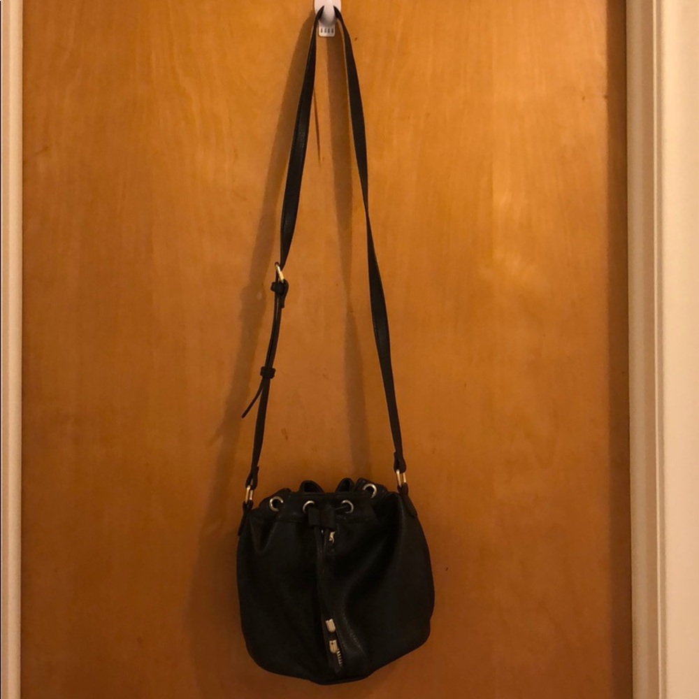 Black faux leather bucket bag crossbody